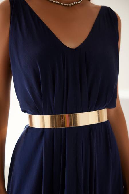 Shop_Wear Jaja_Blue Modal Buckles V-neck Asymmetric Flowy Dress 