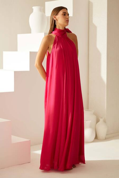 Buy Wear Jaja Red Modal Halter Neck Solid Maxi Dress Online at Aza Fashions Buy_Wear Jaja_Red Modal Halter Neck Solid Maxi Dress_Online_at_Aza_Fashions