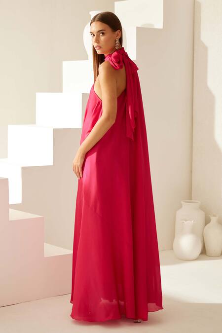 Buy Wear Jaja Red Modal Halter Neck Solid Maxi Dress Buy_Wear Jaja_Red Modal Halter Neck Solid Maxi Dress