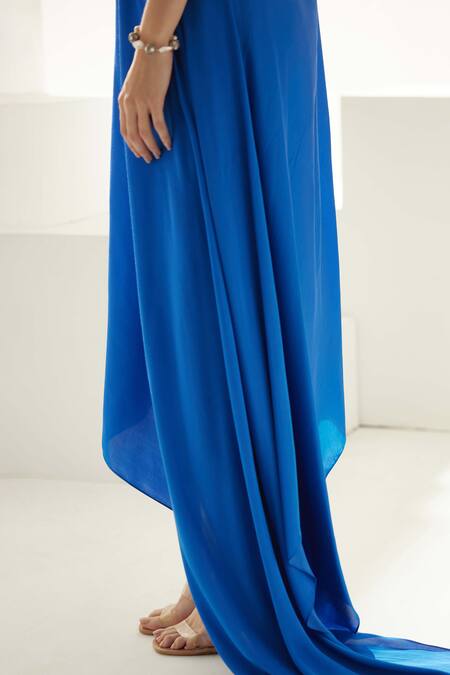 Wear Jaja_Blue Modal One Shoulder Solid Maxi Dress_at_Aza_Fashions