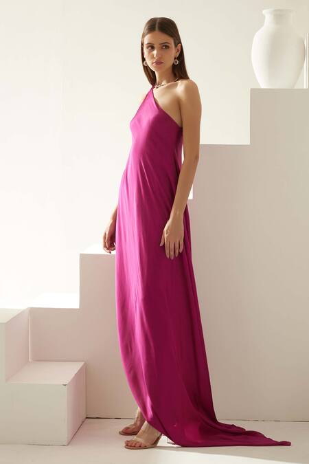 Wear Jaja Wine Modal One Shoulder Plain Maxi Dress Online at Aza Fashions Wear Jaja_Wine Modal One Shoulder Plain Maxi Dress_Online_at_Aza_Fashions