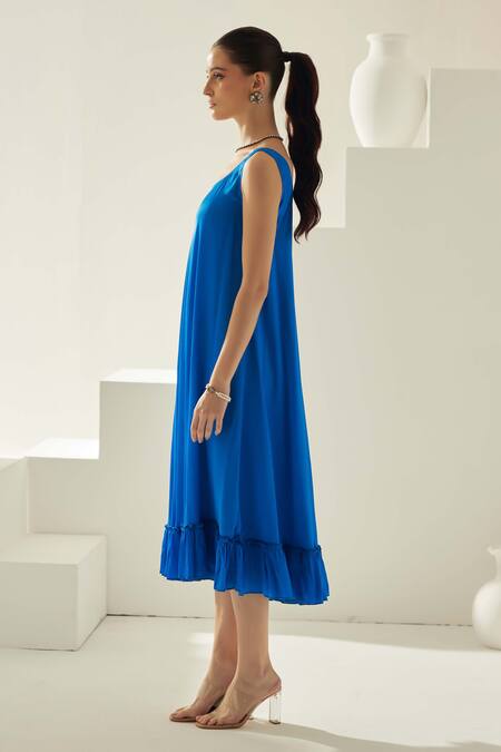 Buy Wear Jaja Blue Modal Round Neck Solid Midi Dress Online at Aza Fashions Buy_Wear Jaja_Blue Modal Round Neck Solid Midi Dress_Online_at_Aza_Fashions
