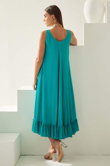 Shop Wear Jaja Blue Modal Round Neck Sleeveless Midi Dress at Aza Fashions Shop_Wear Jaja_Blue Modal Round Neck Sleeveless Midi Dress_at_Aza_Fashions