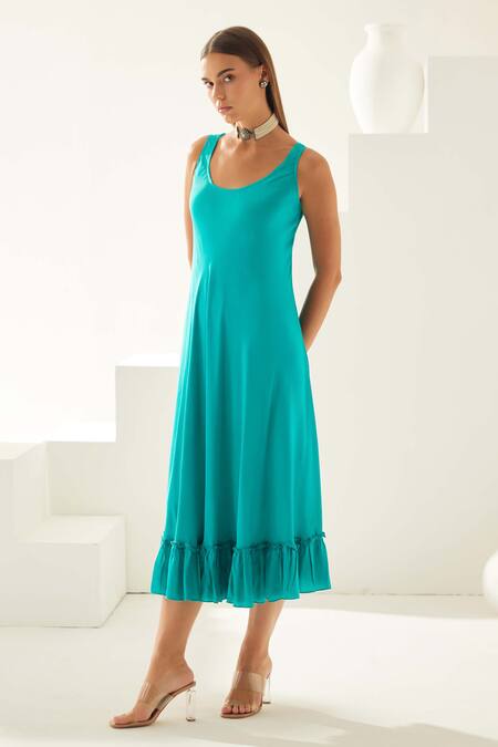 Wear Jaja Blue Modal Round Neck Sleeveless Midi Dress Online at Aza Fashions Wear Jaja_Blue Modal Round Neck Sleeveless Midi Dress_Online_at_Aza_Fashions