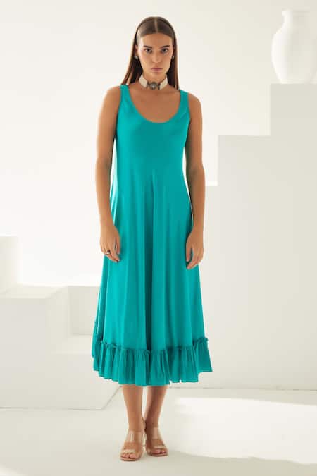 Buy Wear Jaja Blue Modal Round Neck Sleeveless Midi Dress Online at Aza Fashions Buy_Wear Jaja_Blue Modal Round Neck Sleeveless Midi Dress_Online_at_Aza_Fashions