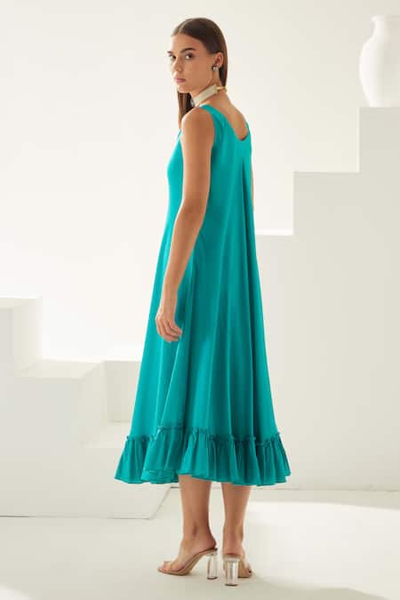 Shop Wear Jaja Blue Modal Round Neck Sleeveless Midi Dress Online at Aza Fashions Shop_Wear Jaja_Blue Modal Round Neck Sleeveless Midi Dress_Online_at_Aza_Fashions