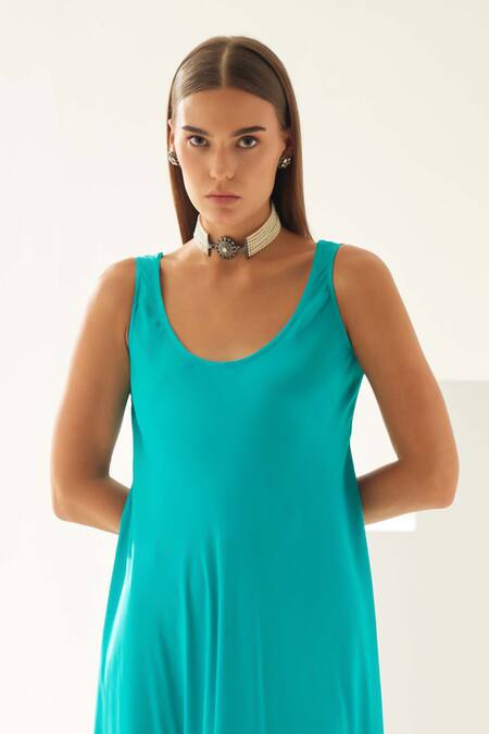 Wear Jaja Blue Modal Round Neck Sleeveless Midi Dress at Aza Fashions Wear Jaja_Blue Modal Round Neck Sleeveless Midi Dress_at_Aza_Fashions