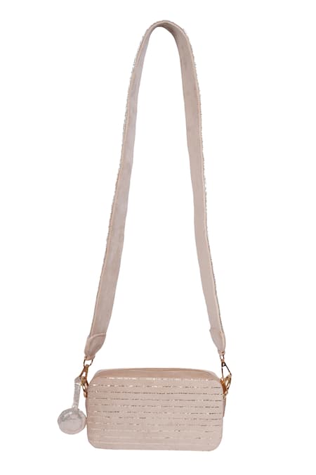 Buy_Veruschka By Payal Kothari_Cream Embellished Tatiana Sequin Stripe Embroidered Sling Bag _Online_at_Aza_Fashions