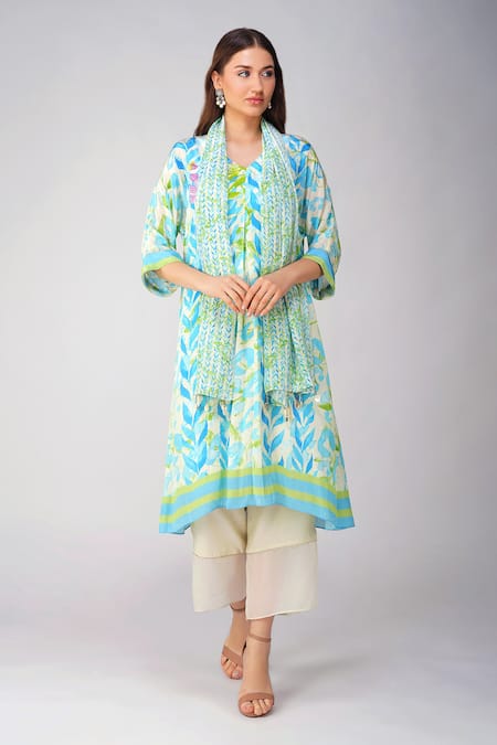 Devyani Mehrotra Leaf Print Pleated Kurta Set 