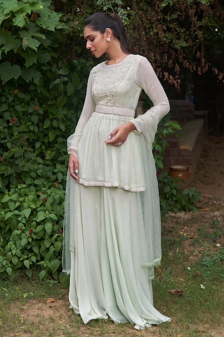 Saniya Sharma Amaryllis Embroidered Peplum Kurta Sharara Set 