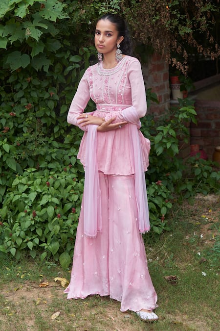 Saniya Sharma Petunia Embroidered Peplum Kurta Sharara Set 