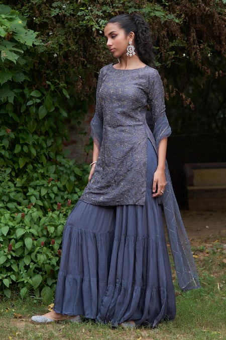 Saniya Sharma Blossom Embroidered Kurta Sharara Set 