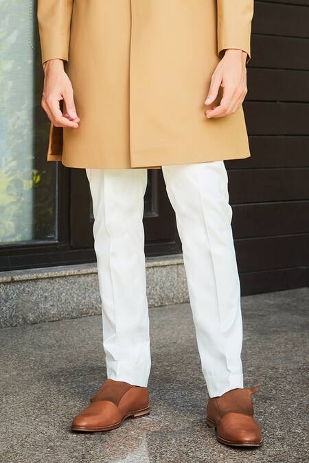 Bohame_Beige Terrycloth Prit Slim Fit Achkan And Pant Set_Online_at_Aza_Fashions