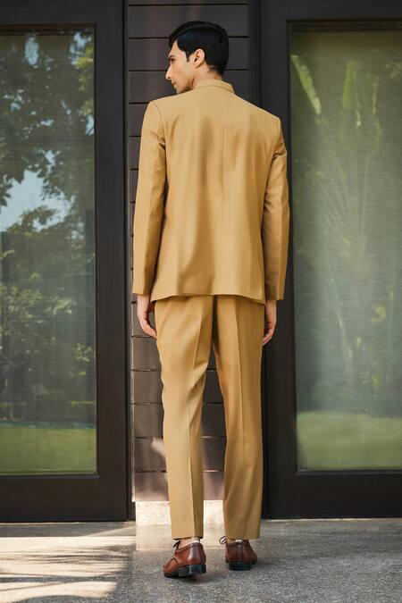 Shop Bohame Beige Terrycloth Russel Bandhgala And Straight Pant Set at Aza Fashions Shop_Bohame_Beige Terrycloth Russel Bandhgala And Straight Pant Set_at_Aza_Fashions