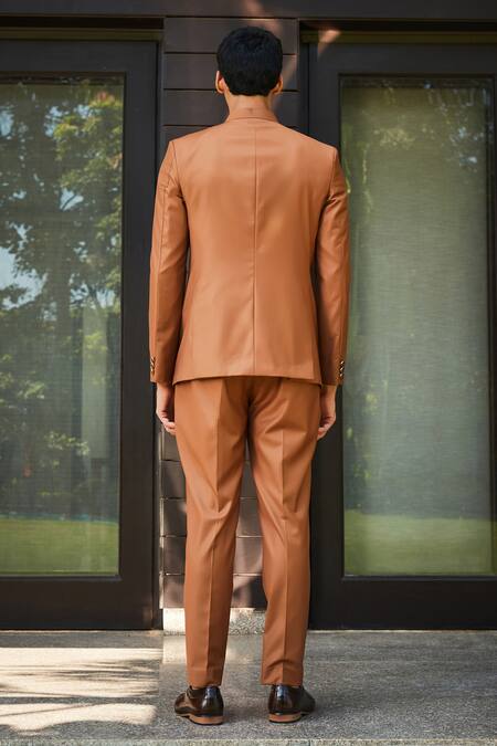 Shop Bohame Orange Terrycloth Clinton Bandhgala And Straight Pant Set at Aza Fashions Shop_Bohame_Orange Terrycloth Clinton Bandhgala And Straight Pant Set_at_Aza_Fashions