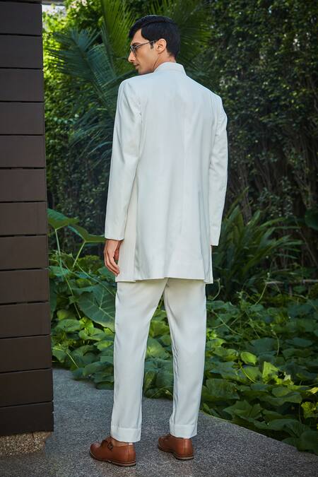 Shop Bohame White Terrycloth, Wool Shawn Pintucked Bandhgala And Pant Set at Aza Fashions Shop_Bohame_White Terrycloth, Wool Shawn Pintucked Bandhgala And Pant Set_at_Aza_Fashions