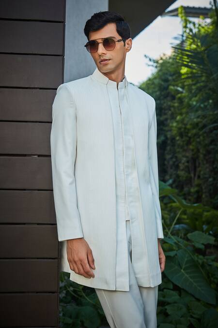 Buy Bohame White Terrycloth, Wool Shawn Pintucked Bandhgala And Pant Set Online at Aza Fashions Buy_Bohame_White Terrycloth, Wool Shawn Pintucked Bandhgala And Pant Set_Online_at_Aza_Fashions