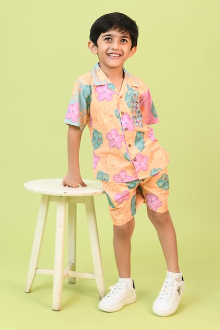 Little Shiro Multi Color Poplin Cotton Printed Floral Sunshine Bum Shirt With Shorts 