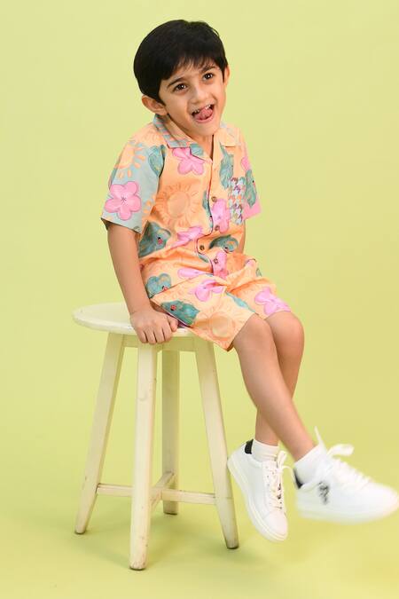 Little Shiro Multi Color Poplin, Cotton Sunshine Bum Floral Print Shirt With Shorts Online at Aza Fashions Little Shiro_Multi Color Poplin, Cotton Sunshine Bum Floral Print Shirt With Shorts_Online_at_Aza_Fashions