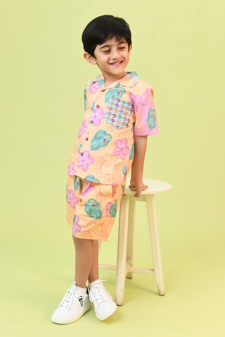 Buy Little Shiro Multi Color Poplin, Cotton Sunshine Bum Floral Print Shirt With Shorts Online at Aza Fashions Buy_Little Shiro_Multi Color Poplin, Cotton Sunshine Bum Floral Print Shirt With Shorts_Online_at_Aza_Fashions