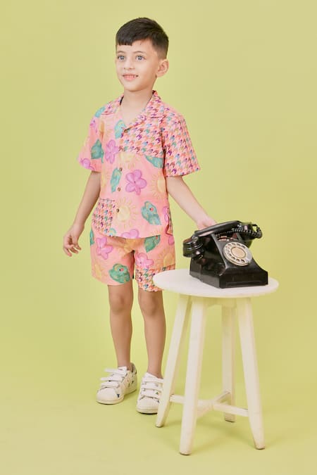 Little Shiro Blocks Floral Blossom Print Shirt With Shorts 