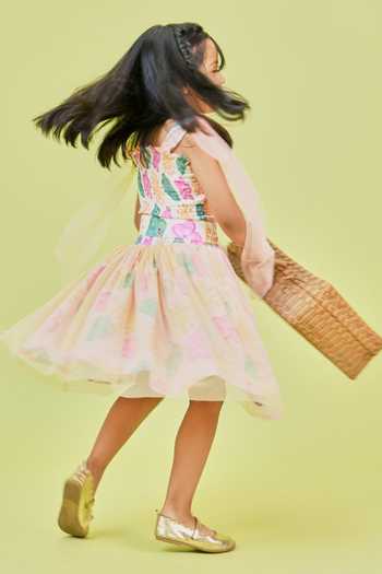 Buy_Little Shiro_Multi Color Cotton Satin, Tulle The Serena Floral Printed Smocked Dress_Online_at_Aza_Fashions