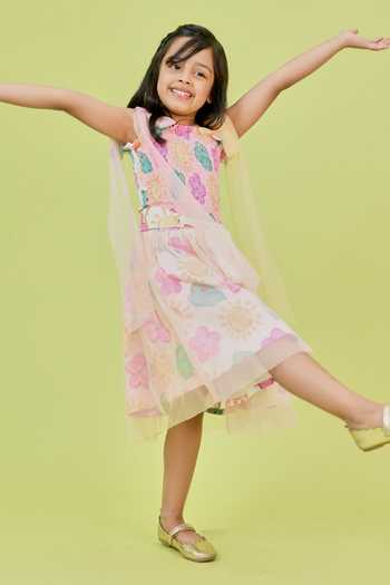 Shop_Little Shiro_Multi Color Cotton Satin, Tulle The Serena Floral Printed Smocked Dress_Online_at_Aza_Fashions