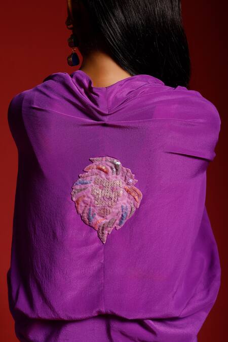 Shop_Megha Garg_Purple Crepe Sequins Sweetheart Neck Flared Sleeve Cape Pant Set _Online_at_Aza_Fashions