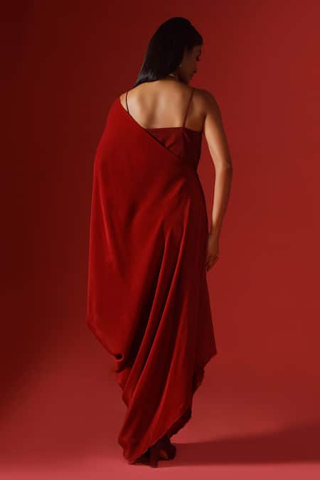 Megha Garg One-Shoulder Asymmetric Draped Dress With Bustier 