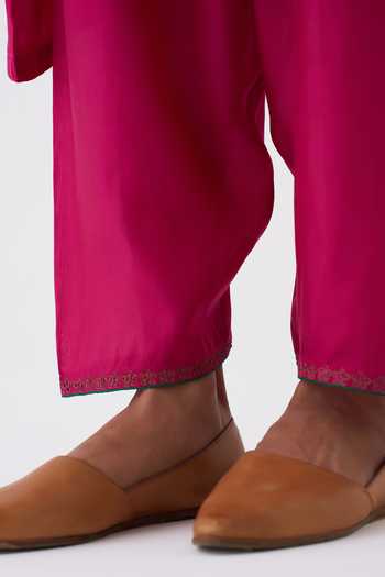 Shop Dot Pink Cotton, Silk Embroidery Round Neck Inara Sleeve Floral Kurta And Pant Set Online at Aza Fashions Shop_Dot_Pink Cotton, Silk Embroidery Round Neck Inara Sleeve Floral Kurta And Pant Set _Online_at_Aza_Fashions