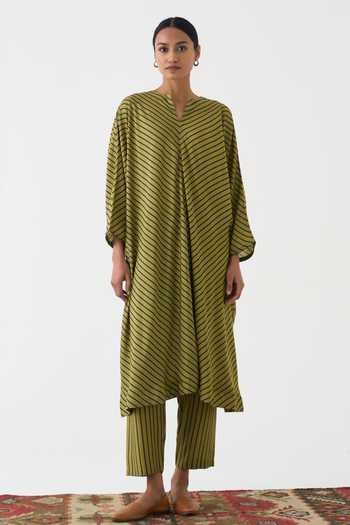 Women'S Green Rayon Kaftan Pant Set