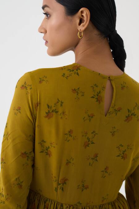 Buy Dot Yellow Cotton Round Neck Chintz Floral Print Anarkali Online at Aza Fashions Buy_Dot_Yellow Cotton Round Neck Chintz Floral Print Anarkali _Online_at_Aza_Fashions