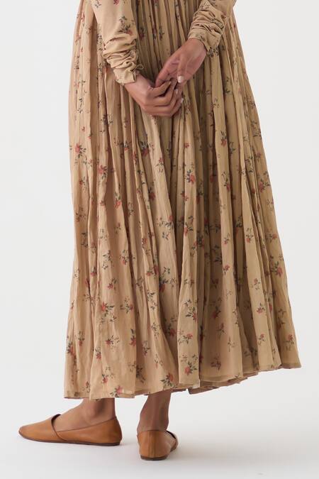 Dot_Pink Cotton Embroidery Round Neck Chintz Floral Pattern Anarkali _Online_at_Aza_Fashions