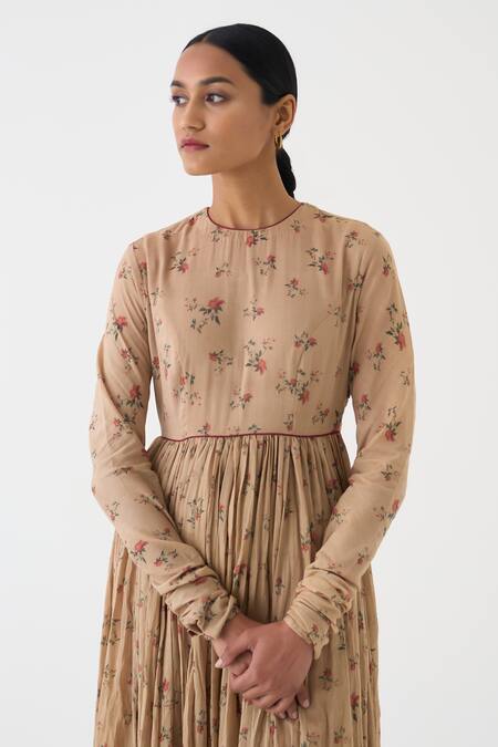 Shop_Dot_Pink Cotton Embroidery Round Neck Chintz Floral Pattern Anarkali _Online_at_Aza_Fashions