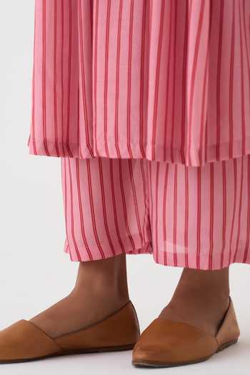 Dot Pink Cotton, Silk Round Neck Aria Striped Print Kurta And Pant Set at Aza Fashions Dot_Pink Cotton, Silk Round Neck Aria Striped Print Kurta And Pant Set _at_Aza_Fashions