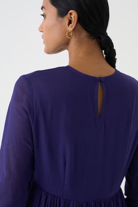 Buy_Dot_Blue Cotton Round Neck Ghoomar Solid Anarkali _Online_at_Aza_Fashions