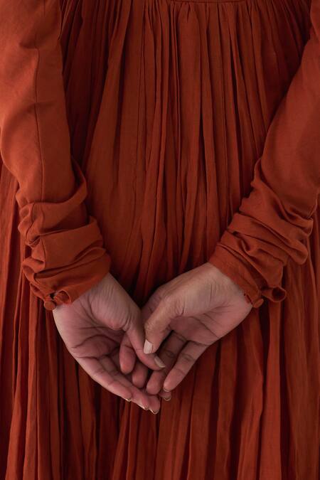 Buy Dot Brown Cotton Round Neck Ghoomar Solid Anarkali Online at Aza Fashions Buy_Dot_Brown Cotton Round Neck Ghoomar Solid Anarkali _Online_at_Aza_Fashions