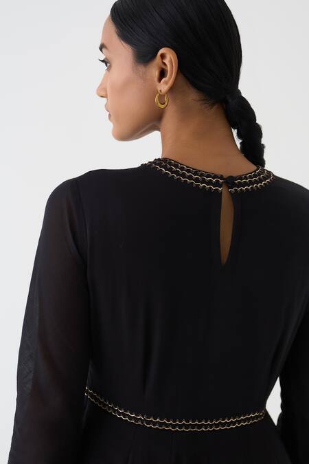 Shop_Dot_Black Cotton Zari Round Neck Amrita Anarkali With Dupatta _Online_at_Aza_Fashions