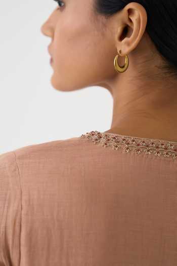 Dot_Pink Chanderi, Organza, Cotton, Silk Embroidery, Zari Round Vara Anarkali Set _Online_at_Aza_Fashions