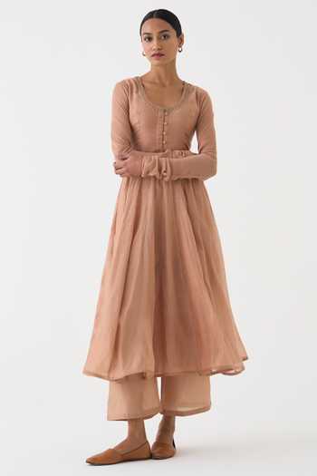 Buy_Dot_Pink Chanderi, Organza, Cotton, Silk Embroidery, Zari Round Vara Anarkali Set _Online_at_Aza_Fashions