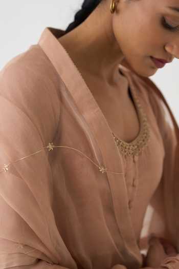 Shop_Dot_Pink Chanderi, Organza, Cotton, Silk Embroidery, Zari Round Vara Anarkali Set 