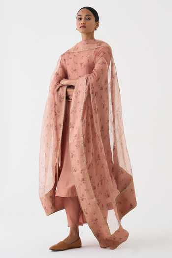 Shop Dot Pink Organza Embroidery Chintz Bloom Print Dupatta at Aza Fashions Shop_Dot_Pink Organza Embroidery Chintz Bloom Print Dupatta _at_Aza_Fashions
