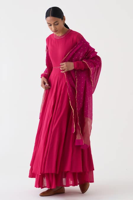 Shop Dot Pink Chanderi Embroidery Spluttered Butti Embellished Dupatta at Aza Fashions Shop_Dot_Pink Chanderi Embroidery Spluttered Butti Embellished Dupatta _at_Aza_Fashions