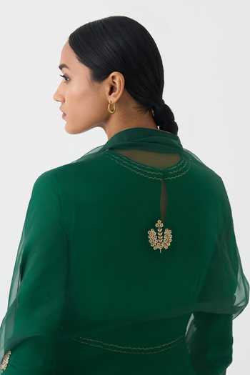 Buy_Dot_Green Organza Sequins Kali Embroidered Dupatta _Online_at_Aza_Fashions