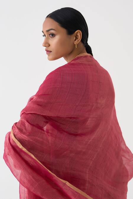 Dot_Pink Chanderi Zari Striped Dupatta _Online_at_Aza_Fashions