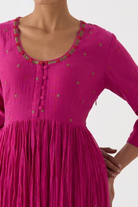 Buy_Dot_Pink Organza, Chanderi, Cotton, Silk Embroidery Saba Ditsy Bloom Anarkali Set _Online_at_Aza_Fashions