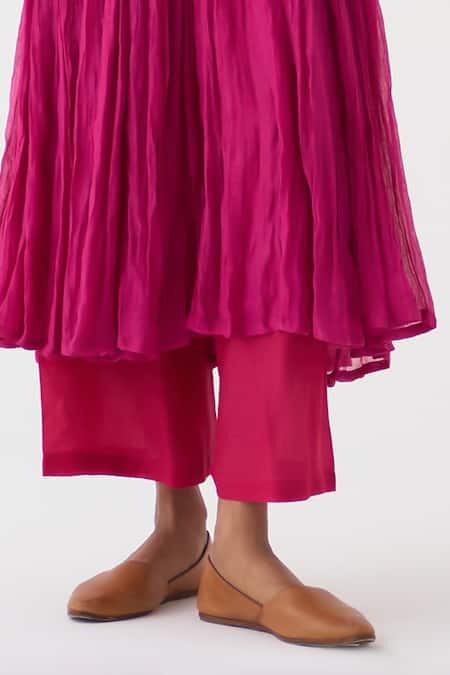 Dot_Pink Organza, Chanderi, Cotton, Silk Embroidery Saba Ditsy Bloom Anarkali Set _at_Aza_Fashions