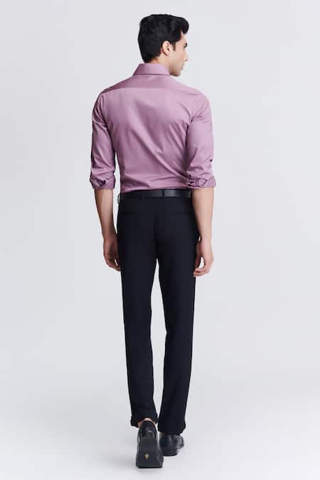 Shop S&N By Shantnu Nikhil Purple Gingham Embroidery Crest Pattern Shirt at Aza Fashions Shop_S&N By Shantnu Nikhil_Purple Gingham Embroidery Crest Pattern Shirt_at_Aza_Fashions