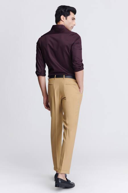 Shop_S&N By Shantnu Nikhil_Maroon Gingham Embroidery Threadwork Collar Shirt_at_Aza_Fashions