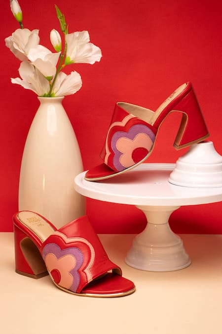 Heel Your Sole Red Floral Boulangerie Pattern Block Heels